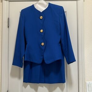 Kasper ASL petite woman size 6 cobalt blue 2 piece business blazer skirt suit
